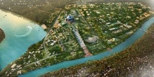 Aerial view of the Mayapur Master Plan – Sri Mayapur-dhama Temple Town development by Sridham Mayapur Development Foundation